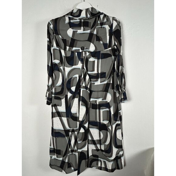 Nic + Zoe Womens Alphabet Print Trench Coat Jacket XS Olive Multi Lightweight - Picture 2 of 8